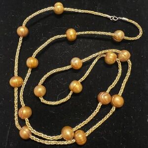 Elegant Gold-Tone Freshwater Pearl Necklace with Sterling Silver Clasp IPS 925